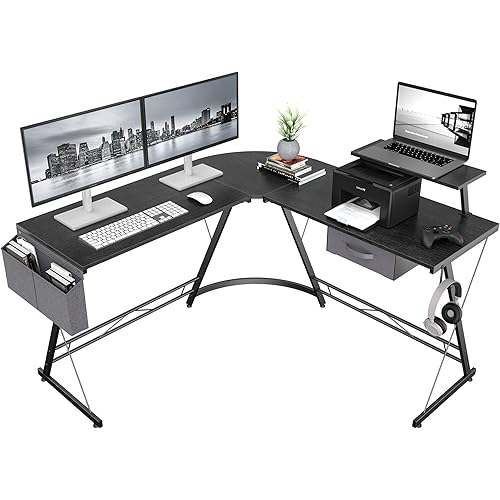 Aludest L-Shaped Desk 50.8" Computer Corner Desk Gaming Desk PC Table with Monitor Stand, Home Office Writing Workstation with Small Table, Space Saving
