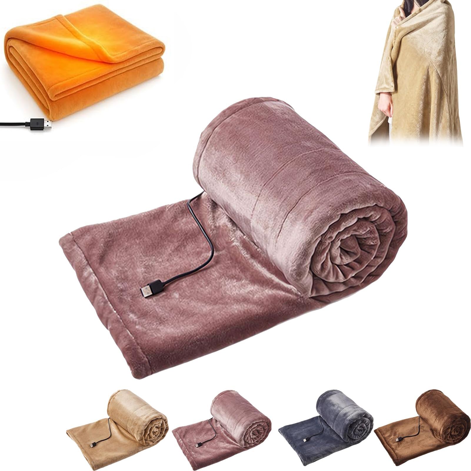 AVSMGP Manta térmica eléctrica inalámbrica Manta de Franela Suave con alimentación por USB y 3 Niveles de Calor Almohadilla térmica portátil para casa, Oficina,Rosado,140×80CM/55×31.5IN