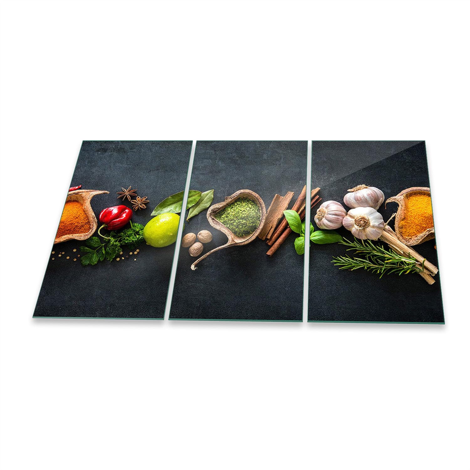 Płyta ochronna na kuchenkę, płyta ceramiczna, 3-częściowa, 90 x 52, przyprawy, wielokolorowa, ochrona przed rozpryskiwaniem, płyta szklana, ochrona kuchenki, szkło bezpieczne, szklana deska do krojenia 3 x 30 x 52