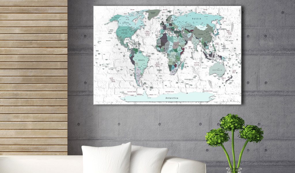 Lavagna Sughero Mappa Mondo 120x80cm - 3 Pezzi, Per Appunti E Ricordi