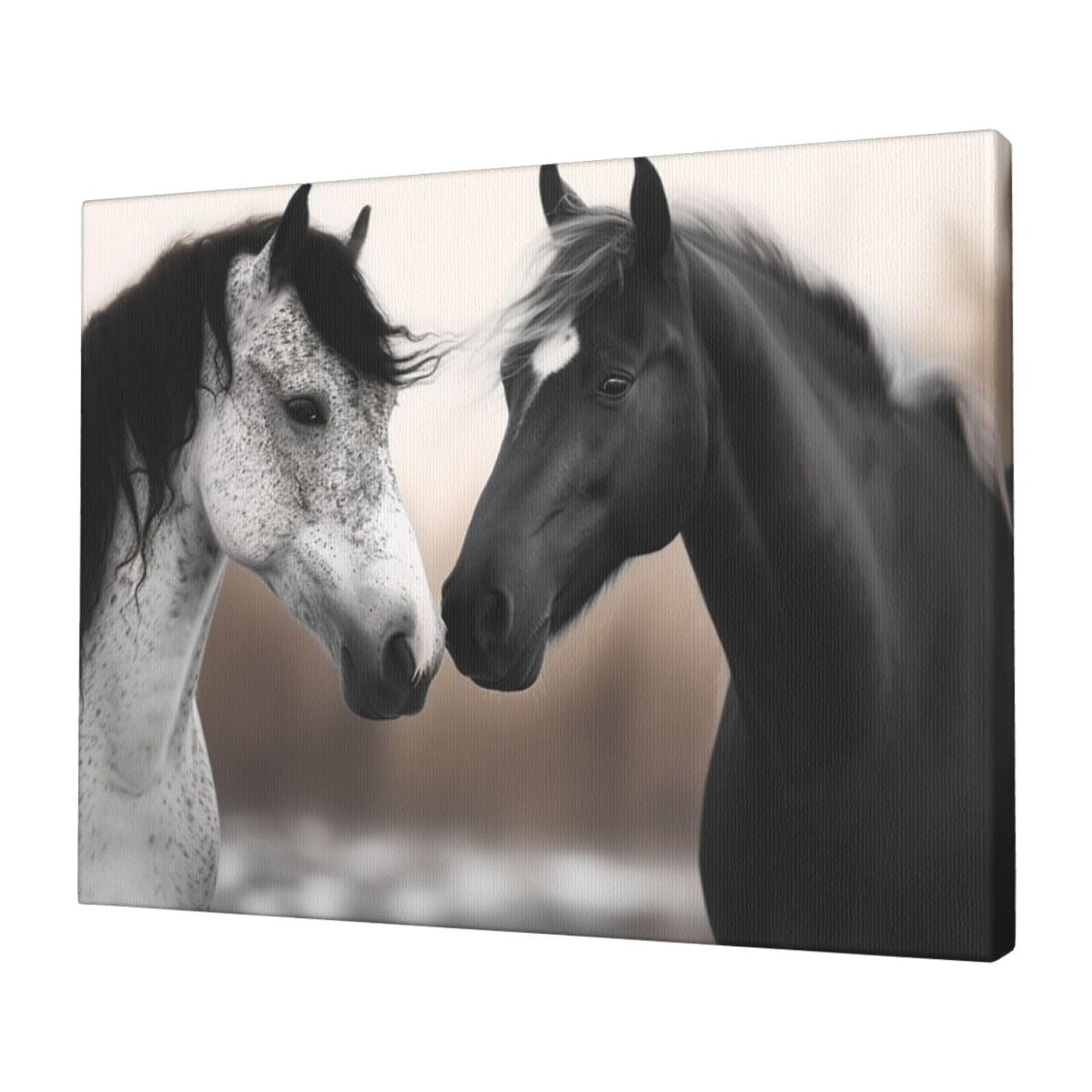 FodPand Canvas Wall Art for Living Room Wall Decor 12"x16" Modern Artwork Painting Pictures Hanging Canvas Prints Black And White Horses Aesthetic Wall Art for Bedroom Bathroom Office Wallart Decor