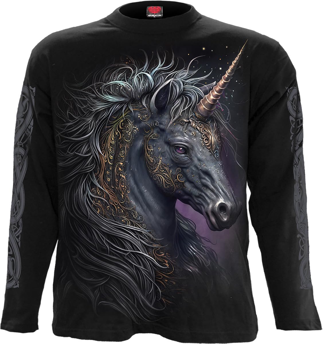 Spiral Direct Black Celtic Unicorn - Longsleeve T-Shirt - Xl