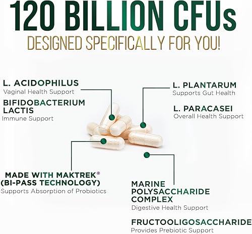 Miniatura 5 de Probióticos para la salud digestiva 120 mil millones de UFC garantizados con diversas cepas para la salud vaginal y urinaria de las mujeres y el