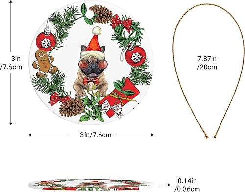 Miniatura 3 de Adornos de cerámica para perros, adornos de Navidad para perro Bulldog francés 2022, decoraciones de primera Navidad para cachorro, adorno redondo