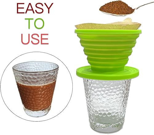 Miniatura 6 de Joyangy Filtro plegable para cafetera, gotero de café reutilizable, cafetera de goma con 5 filtros de papel, para el hogar, campamento, viajes,