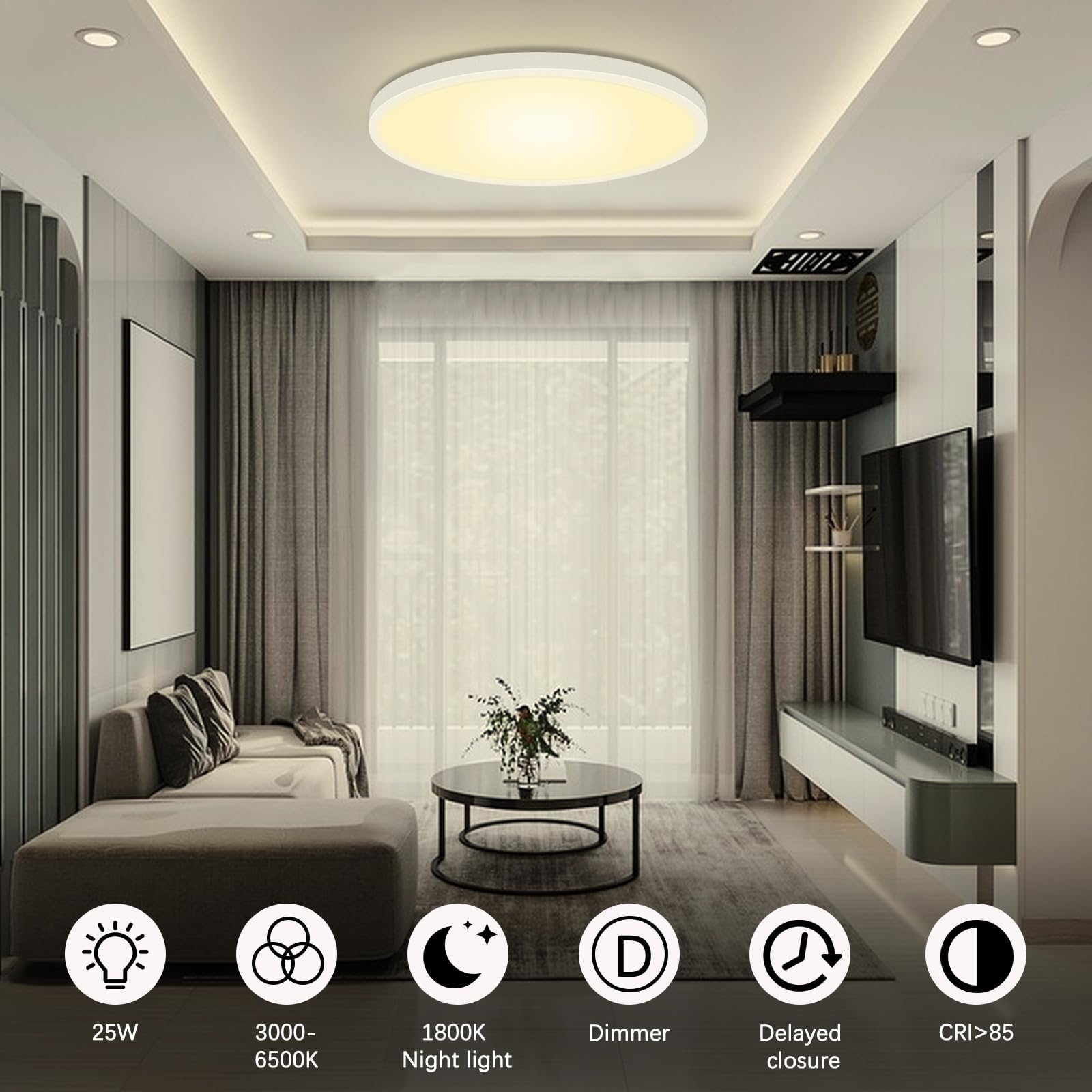 Ściemnialna lampa sufitowa LED, 25 W 3200 LM RGB z pilotem zdalnego sterowania, 1800 K ciepła lampka nocna, panel 3000 K-6500K ściemnialny IP54 wodoodporny do sypialni pokoju dziecięcego salonu