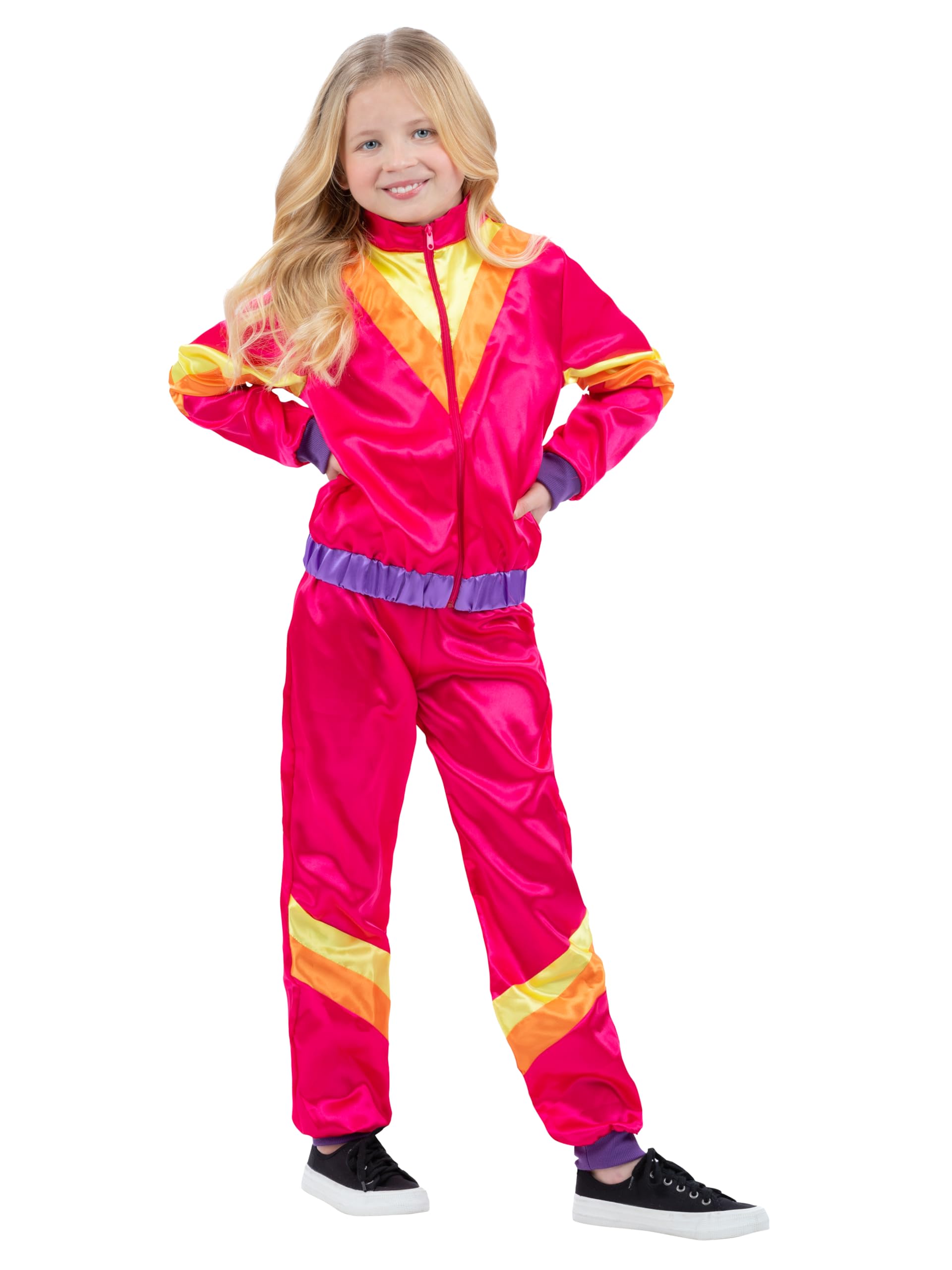SmiffysKids 80s Costume – Pink Retro Shell Suit Tracksuit – Kids Disco Costume for 1980s Fancy Dress Party, Festival Outfit, Neon Dress Up, Boys & Girls 80s Workout Clothes