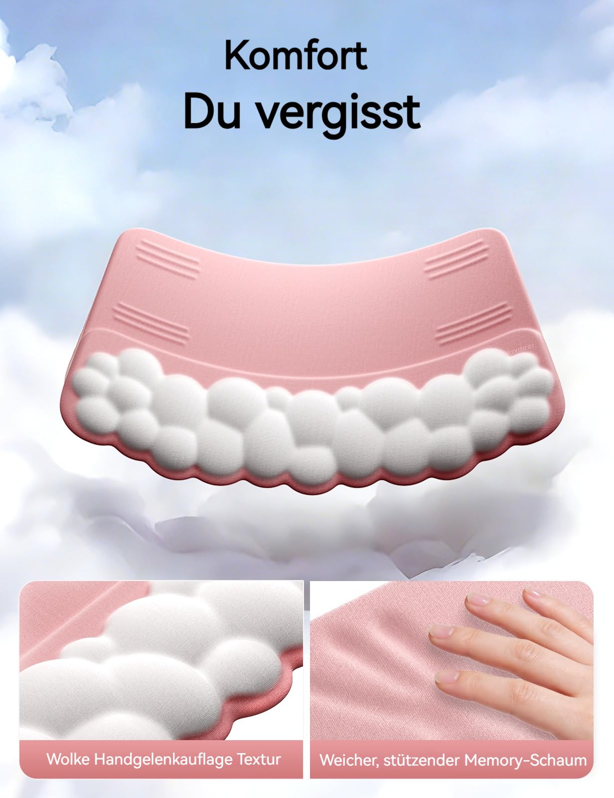 VAYDEER Ergonomische Tastatur-Handballenauflage mit Erhöhung – 2-in-1 Cloud Keyboard Riser & weiche Memory Foam Handgelenkstütze, rutschfest, für Büro & Gaming Setup (Blaugrau)