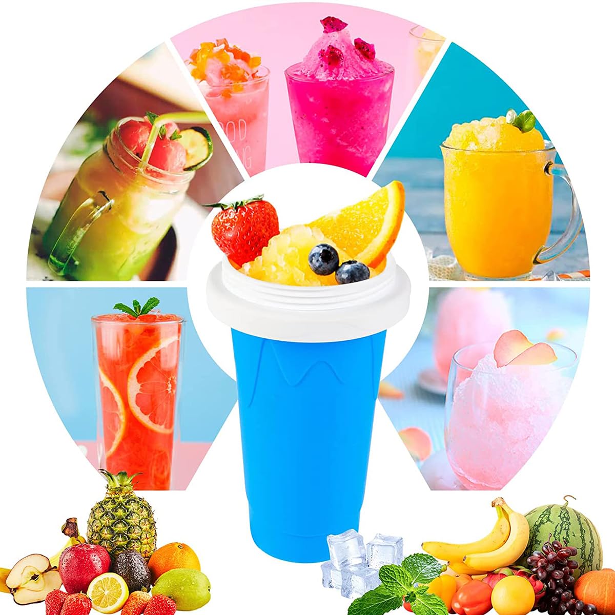 Slushy Maker Cup,500ML DIY Squeeze Ice Cup,2 In 1 Straw And Spoon,Silicone Slushymaker Mug,Frozen Cup,Taza Mágica,DIY Homemade Quick Frozen Smoothies