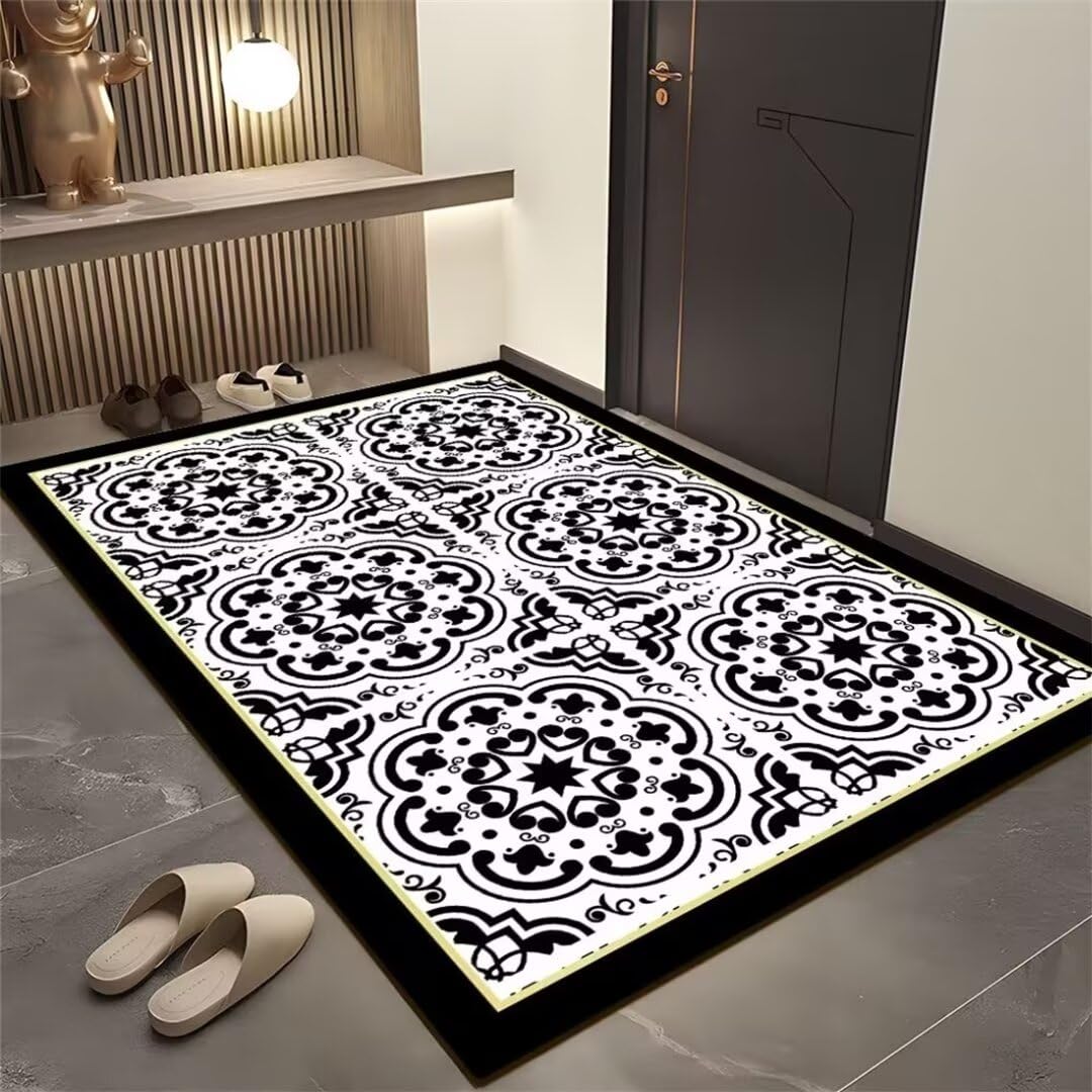 Tapis d'entrée résistant à l'usure motif floral noir 90X160CM anti-décoloration