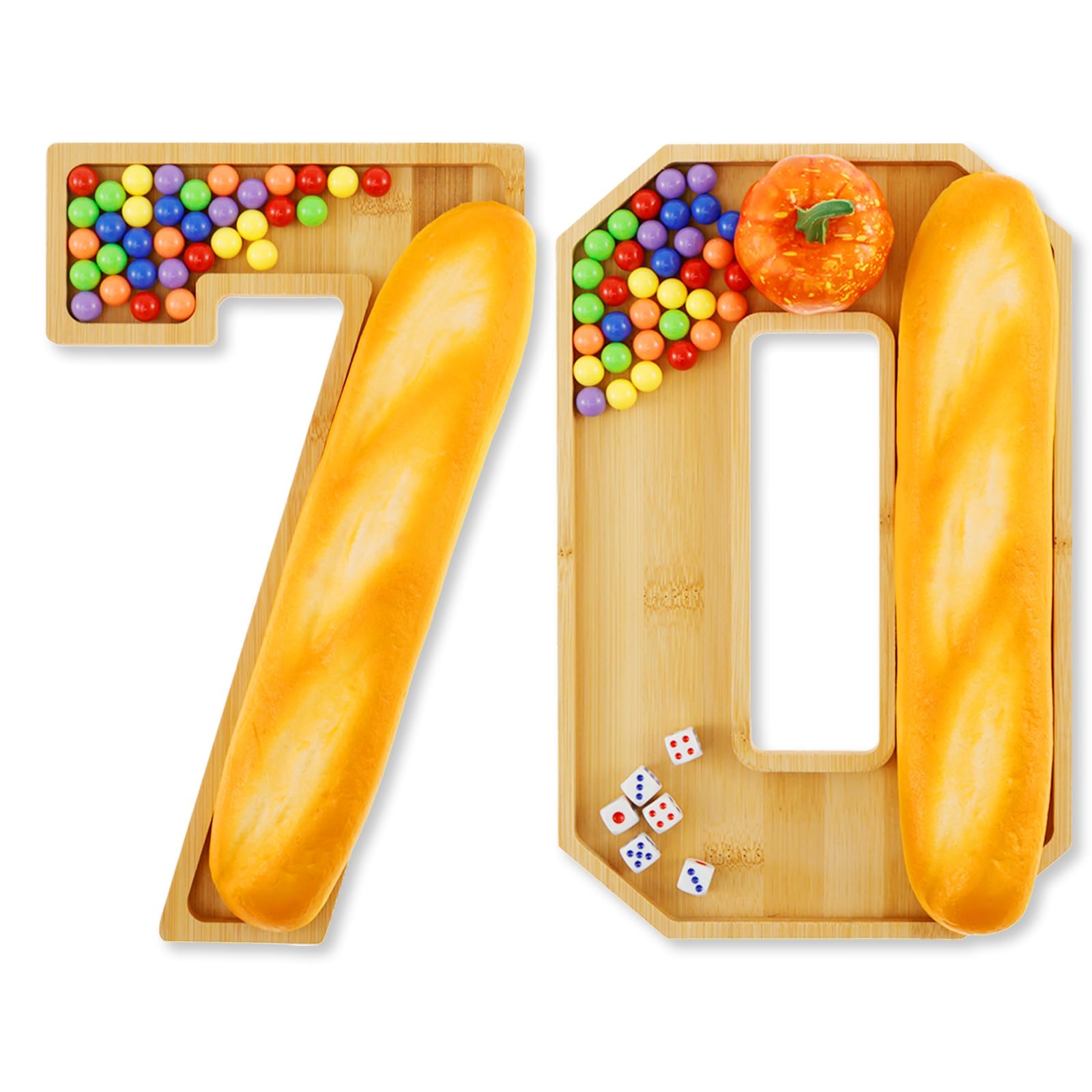 2PCS Number Charcuterie Board, Wooden Number Charcuterie Tray, Large Size Decorative Salad Cheese Numbers Platter, Fillable Numbers Charcuteries Board Box for 18th 40th 70th Birthday Party(70)