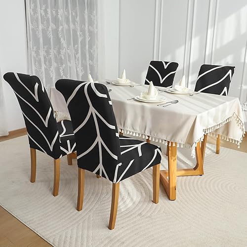 Vista 200 de Forcheer - Juego de 4 fundas elásticas para sillas de comedor con estampado elástico, lavable, extraíble, para cocina, hotel, restaurante