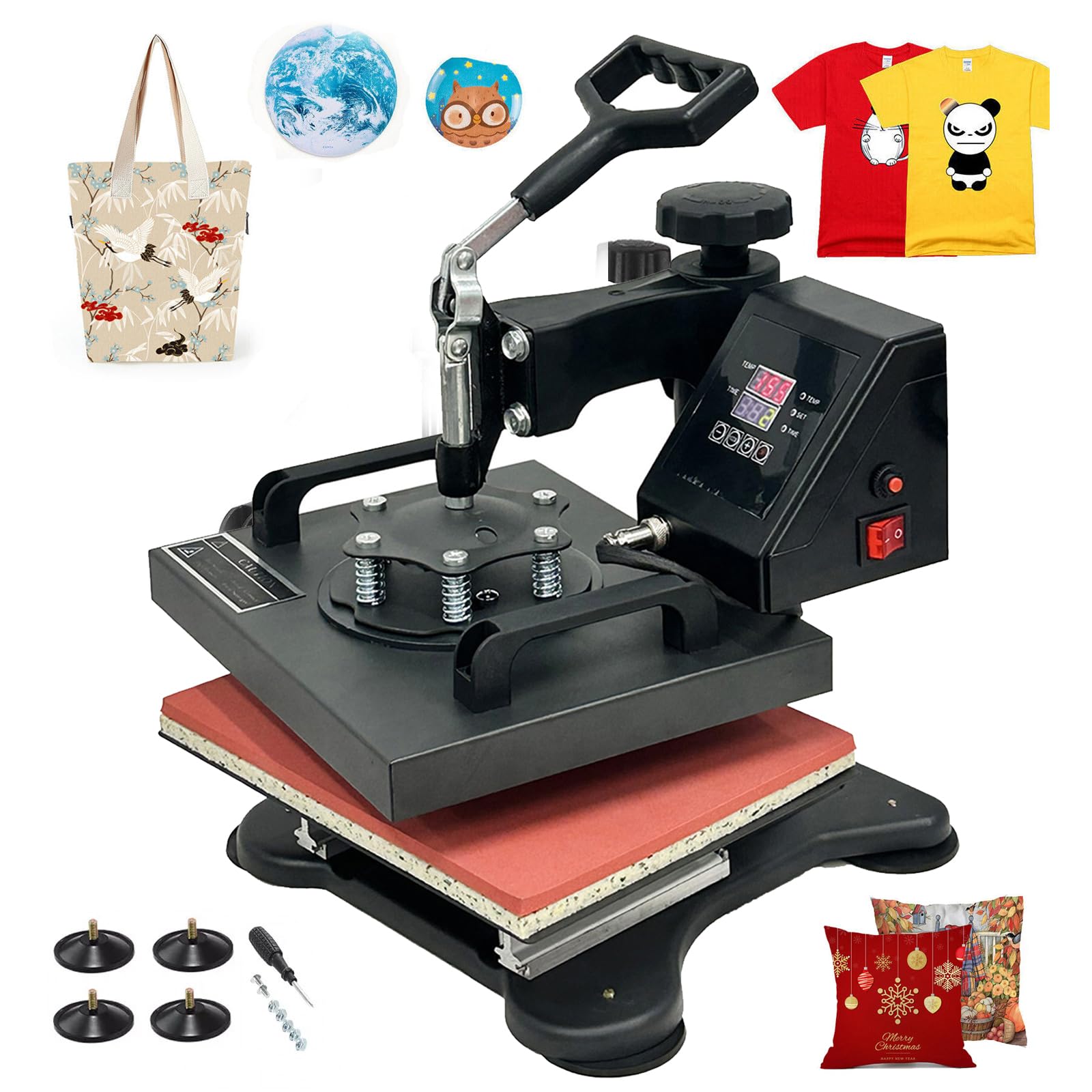 Hitzepresse Transferpresse Schwarz 25x30cm, Heißpresse Maschine Textilpresse Multifunktionale Sublimation T-Shirtpresse 360-Grad-Drehbar, Keine Montage erforderlich