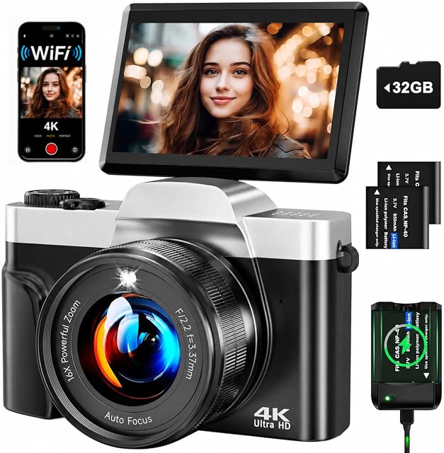Cámara Digital 4K 64MP con WiFi y Vlogging para Principiantes