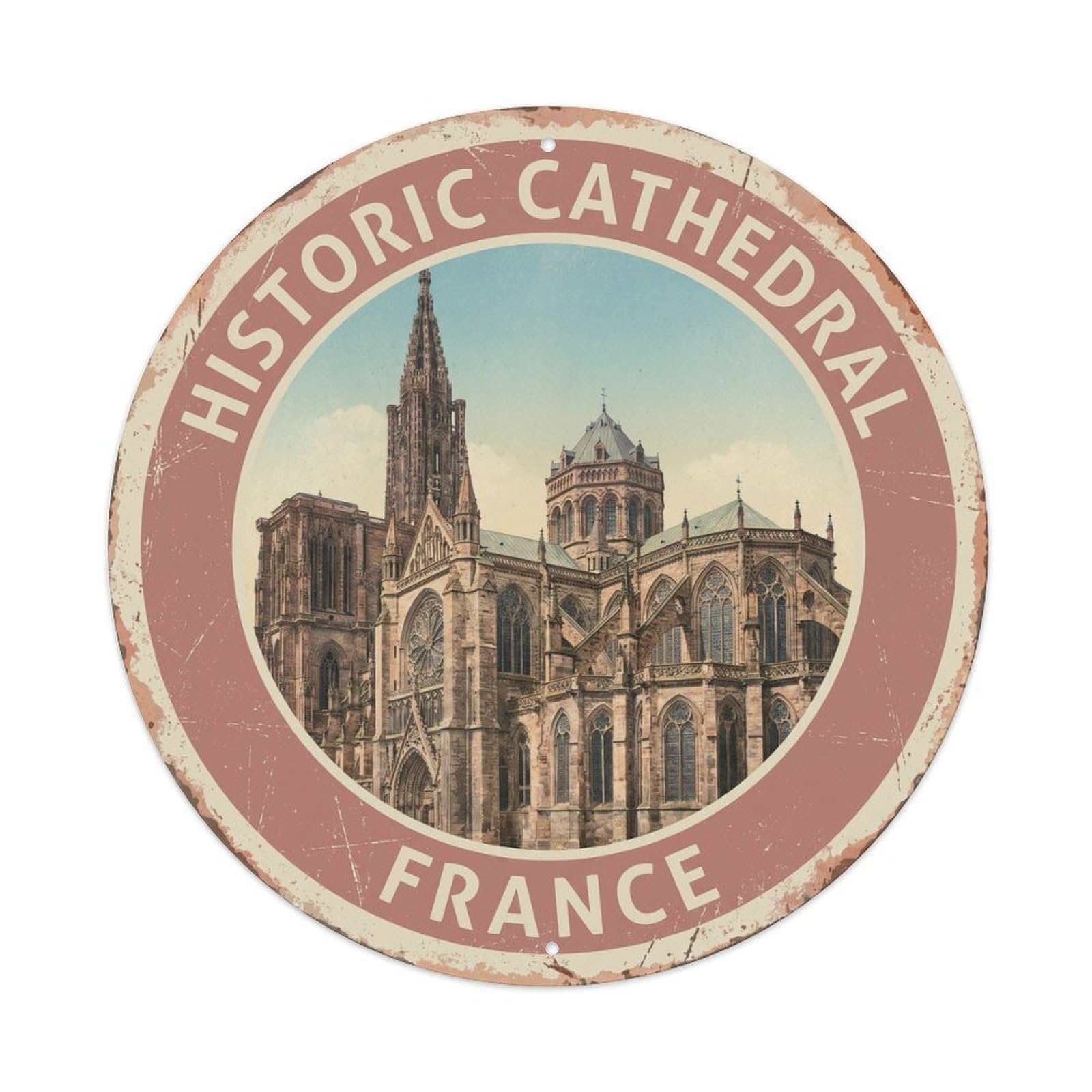 Vintage Travel Historic Cathedral France Metal Tin Sign
