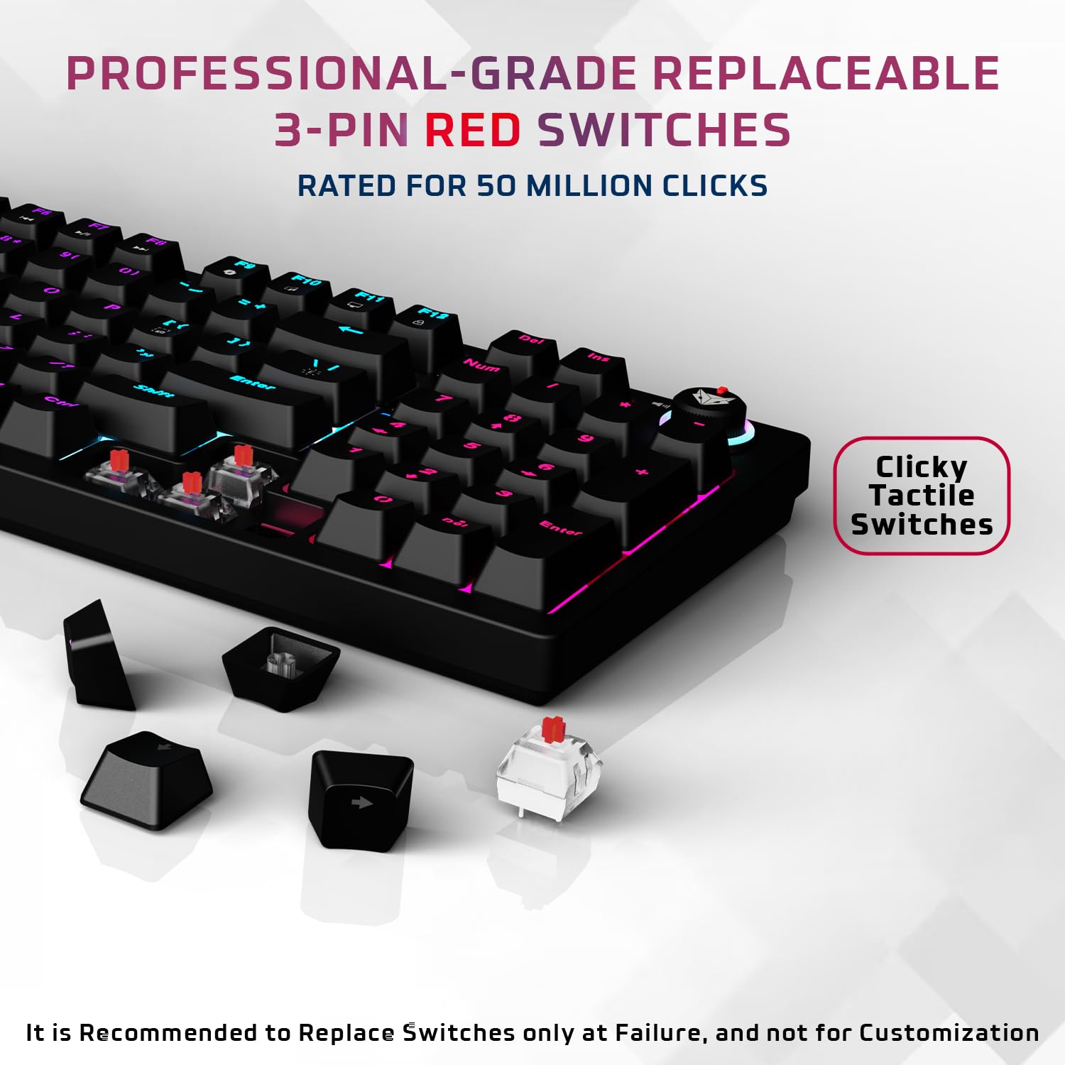 EvoFox Katana X2 FS Mechanical Gaming Keyboard | 3‑Pin Replaceable Clicky Blue Switches, Dynamic Backlighting, All Keys Anti‑Ghosting, Volume Knob, Copilot, Xbox Gamebar, Screenshot & More (Black) — Amazon image 2