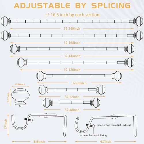 Miniatura 5 de MERJULAN Barras de cortina para ventanas, barra de cortina de 1 pulgada de diámetro, 32 a 168 pulgadas, juego de barras de cortina decorativas