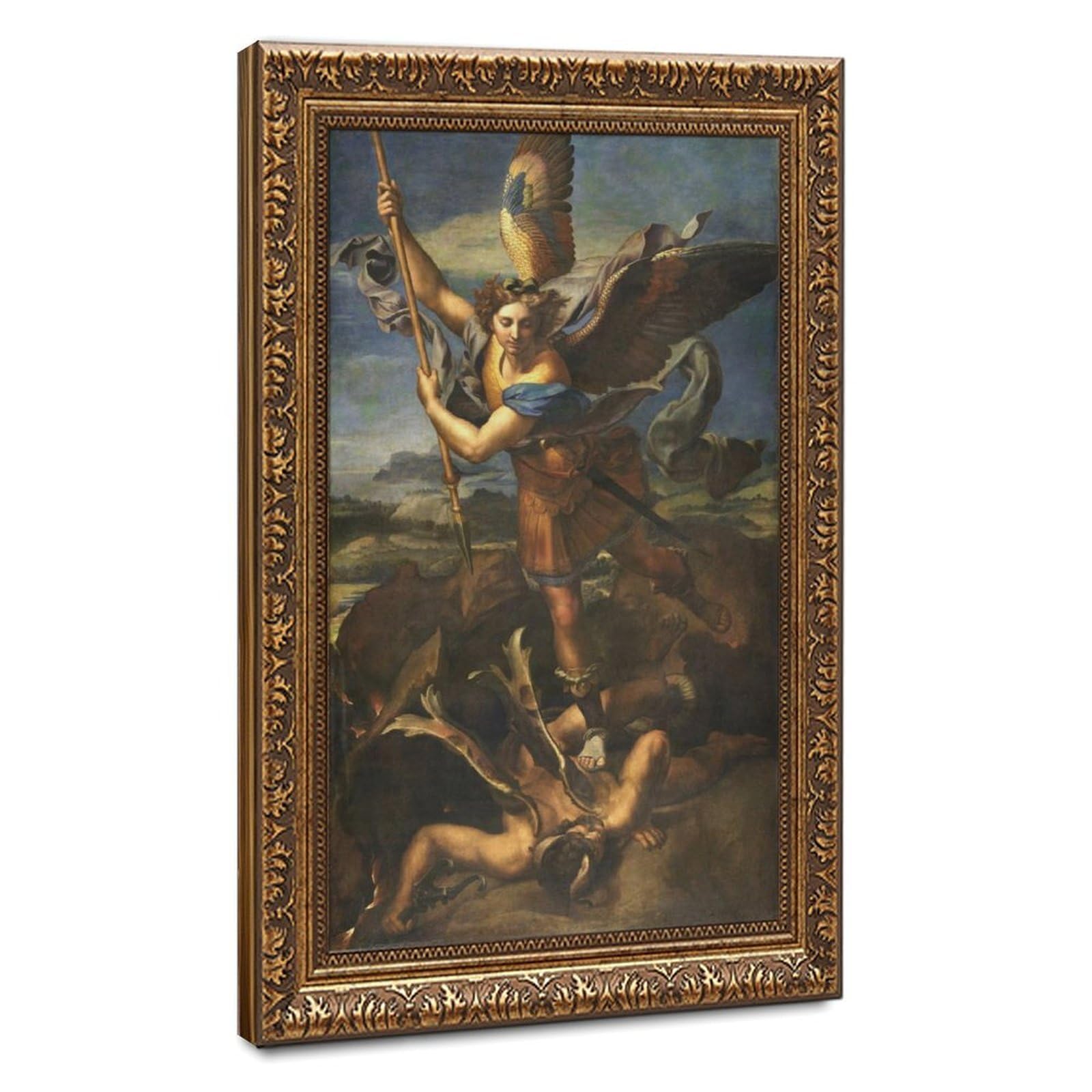 WCYB Saint Michael Vanquishing Satan 1518 by Raphael Prints Posters Canvas Deco Paintings Wall Art For Office Hangable Frame 20" L X 30" W