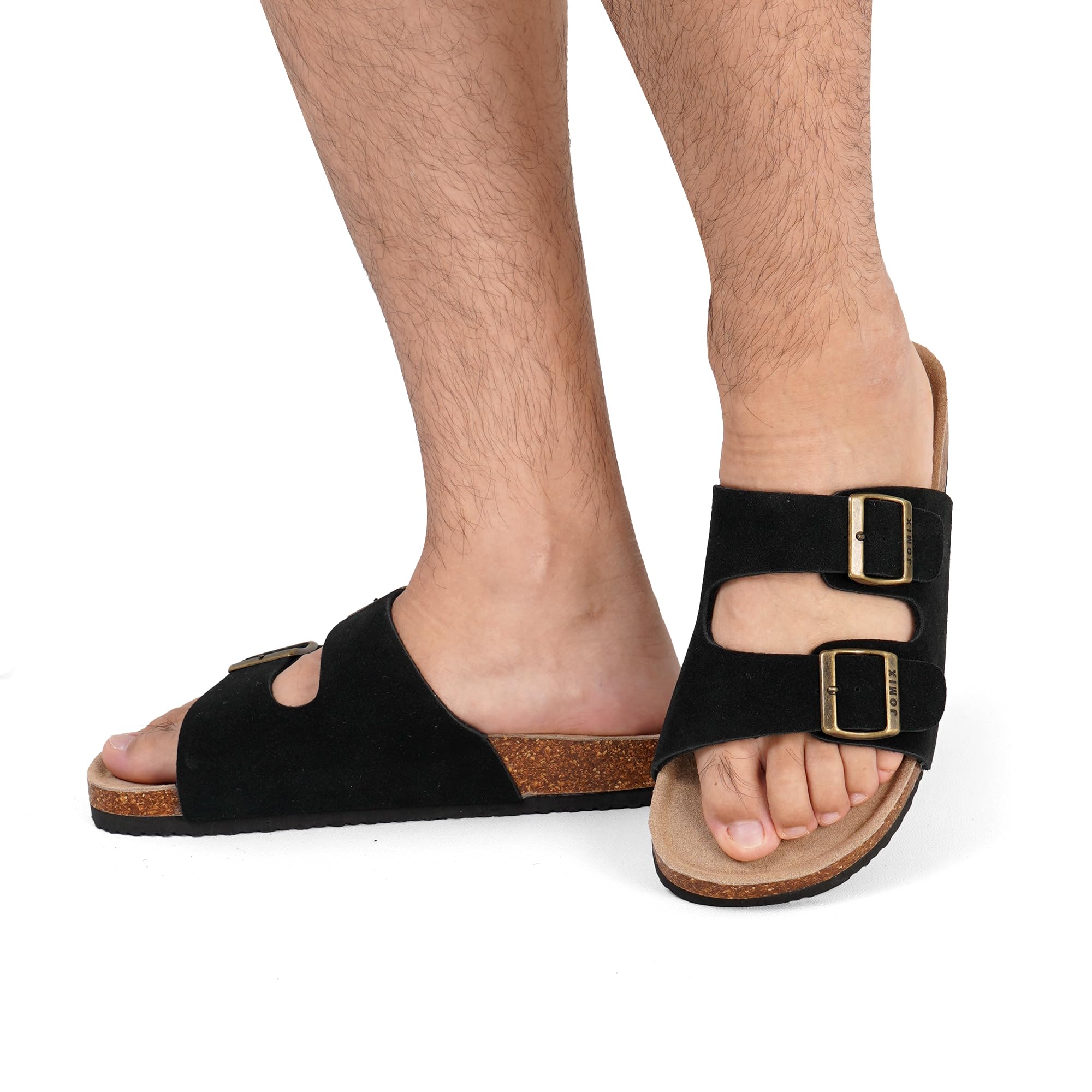 JOMIX Sandali Uomo con Doppia Fibbia Regolabile Ciabatte Estive Bassi Plantare Sagomato in Sughero Pantofole Moda Comode con Suola Antiscivolo