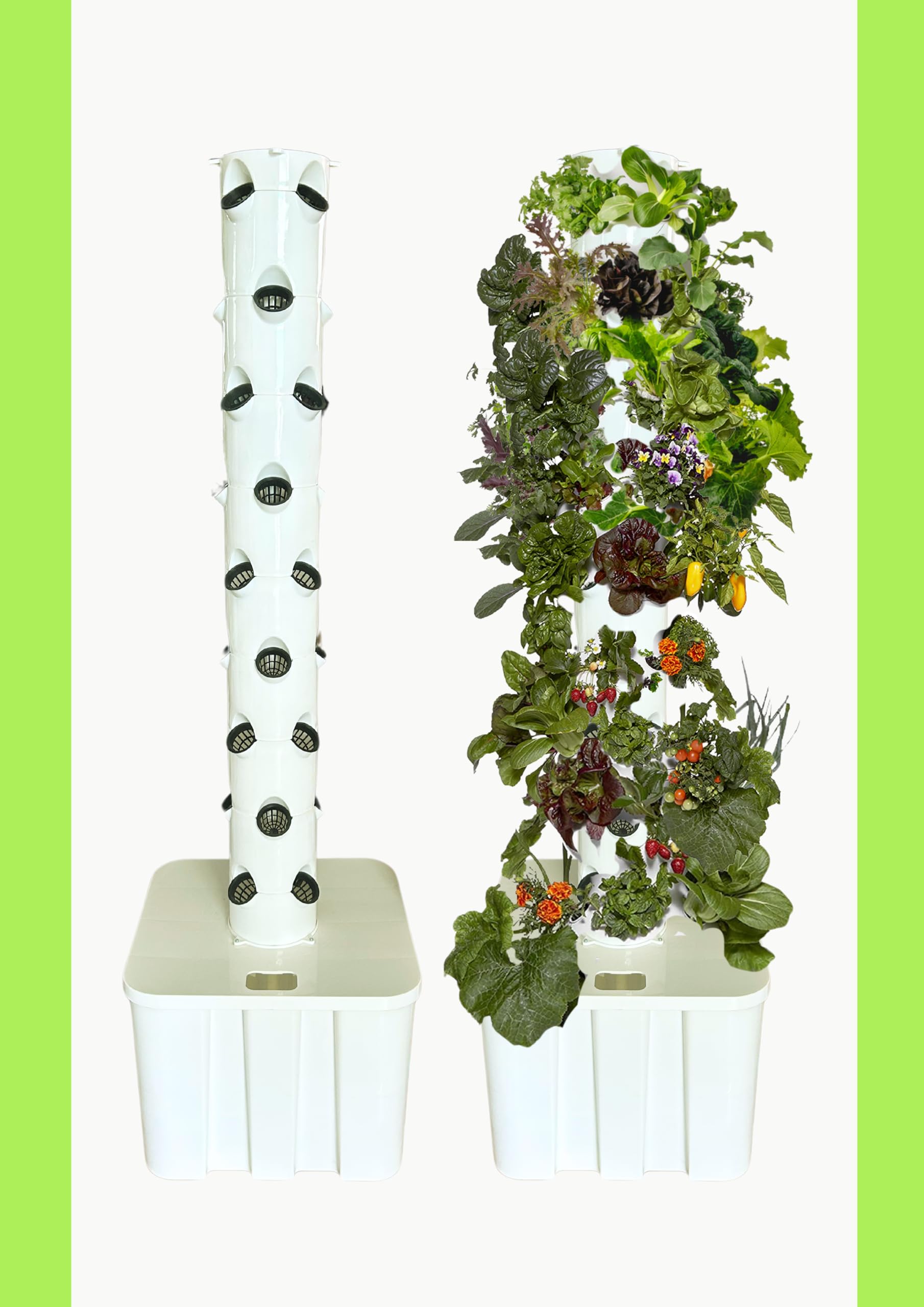 36-Planter Vertical Hydroponic & Aeroponics Tower System with a 60-Litre Tank, Seeds, TDS Meter, and Coco Disc is Perfect for Home Farming and Gardening.