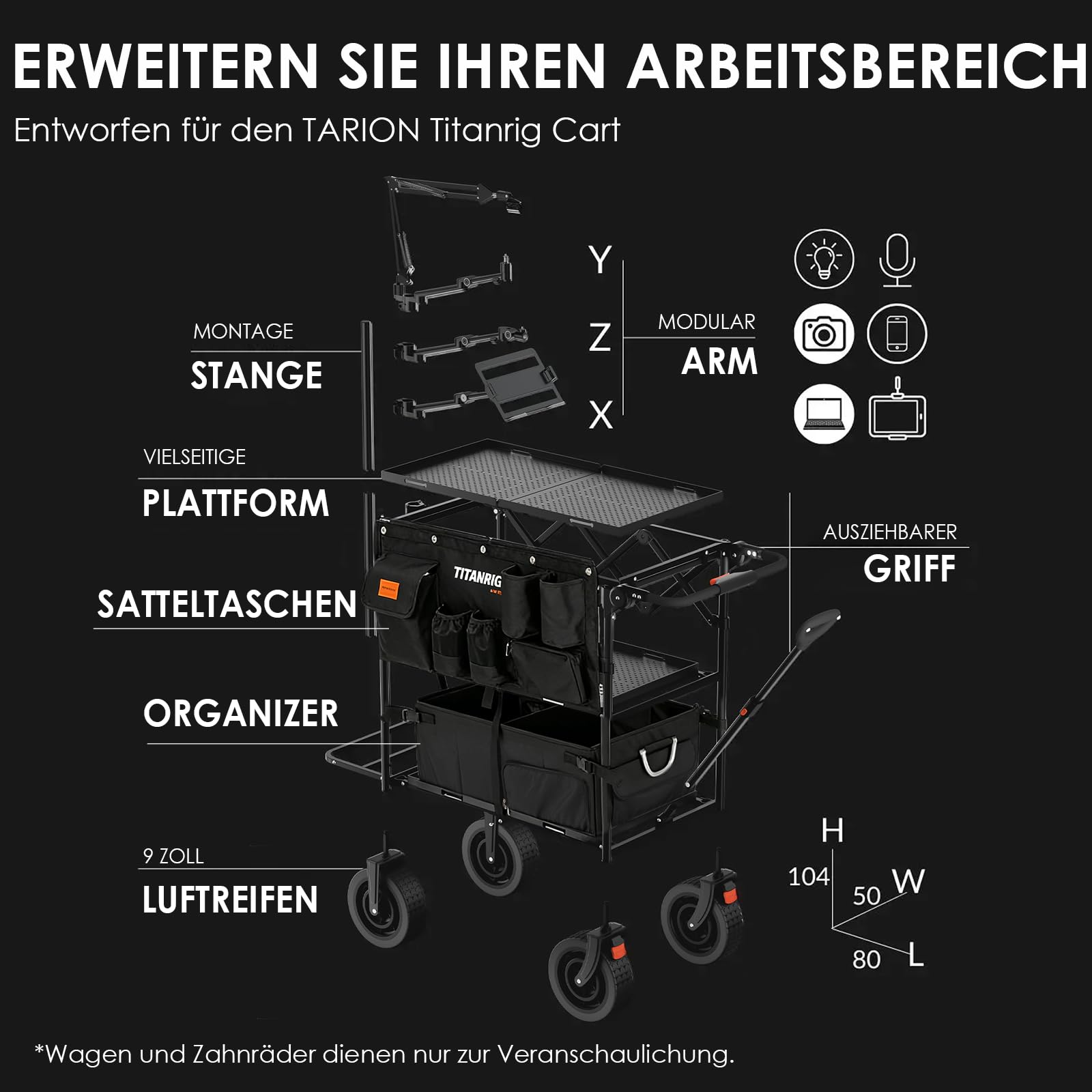 TARION Titanrig Cart Kamerawagen Aufbewahrungsbox: Kamerawagen Filmwagen Fotowagen Zubehör für Video Fotografen Filmemacher