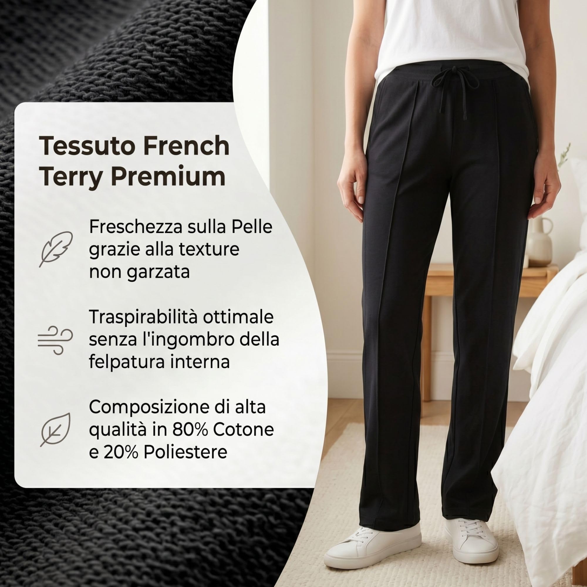 Generico Pantaloni Tuta Donna Leggeri in Tessuto French Terry che Non Presenta il Lato Interno Felpato, Pantaloni Sportivi Donna Primavera-Estate Comodi per Fare Sport o per un Look Casual