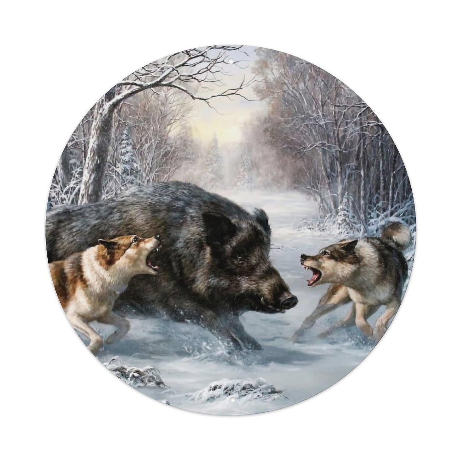 Animals Artwork Boar Fight Vintage Metal Tin Sign Plaque Wall Decor for Cafe, Club Bar, Office, Garden Metal Poster 8x8Inch