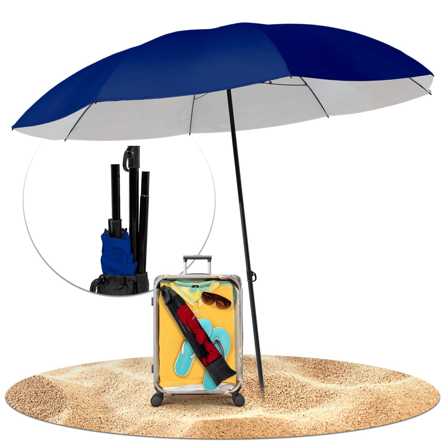 STYNGARD Niza - Sombrilla de viaje con protección UV 50+ [155 cm - Sombrilla de playa con cuerdas tensoras