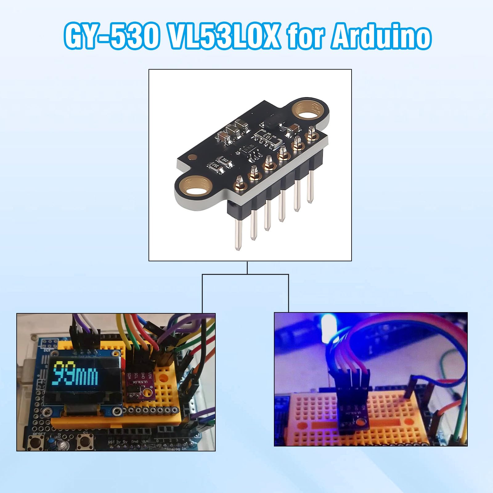 VL53L0X Sensore di Distanza Laser, Sensore di Misura di Distanza Time-of-Flight (ToF) VL53L0X V2, Modulo I2C IIC Compatibile con Arduino, per Droni, Robot (3 Pezzi)