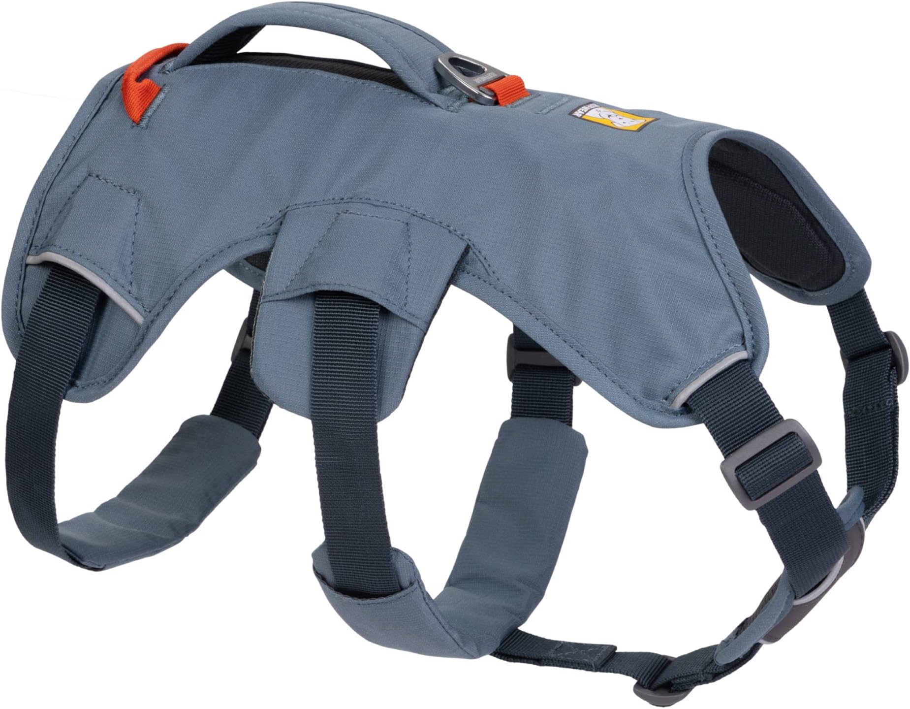 RUFFWEAR Web Master Dog Harness, Padded, Multi-use, Anti-escape Dog Harness with lifting Handle for Everyday Adventures, 2 Lead Attachments, Size: Large/XL (81-107 cm), Slate Blue