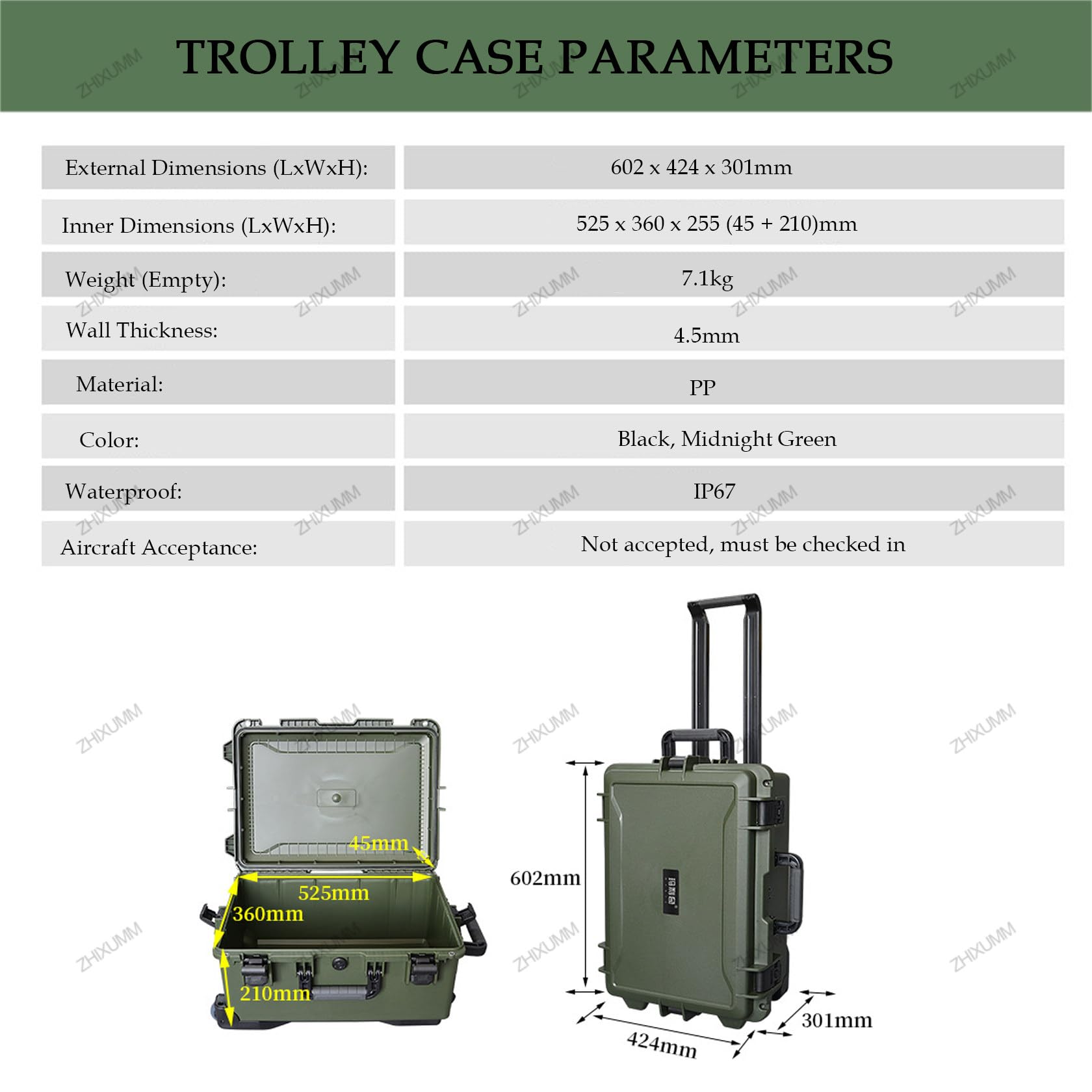 Mochila 2 en 1 con ruedas para cámara, funda de equipaje con asa y separadores antigolpes, funda rígida resistente a la intemperie, funda impermeable IP67 para cámaras, drones y equipo