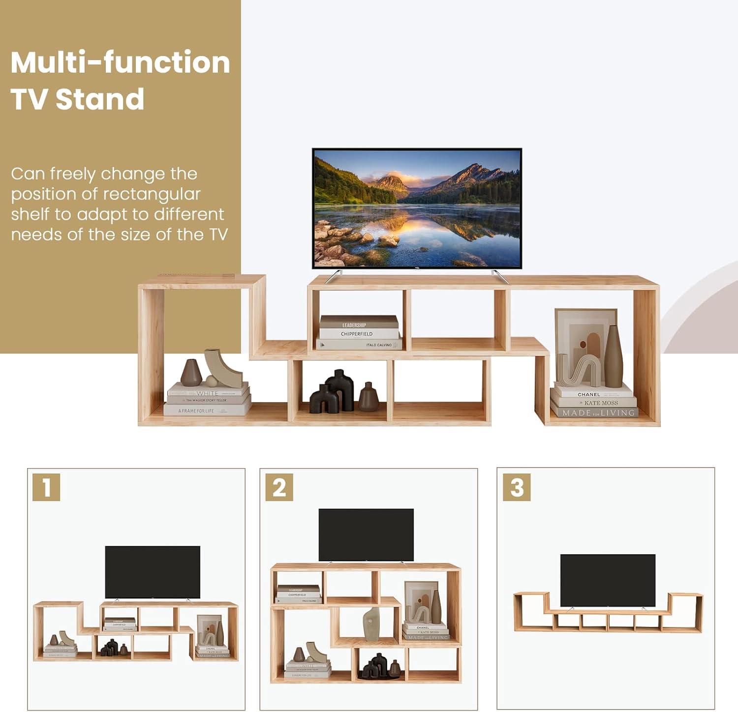 Recaceik Cube Bookshelf 2 Shelf Bookcase L-Shaped TV Console Stand Modern Entertainment Center with Open Storage Shelves for CDs/Movies/Books for Living Room, Bedroom, Home Office (Oak)