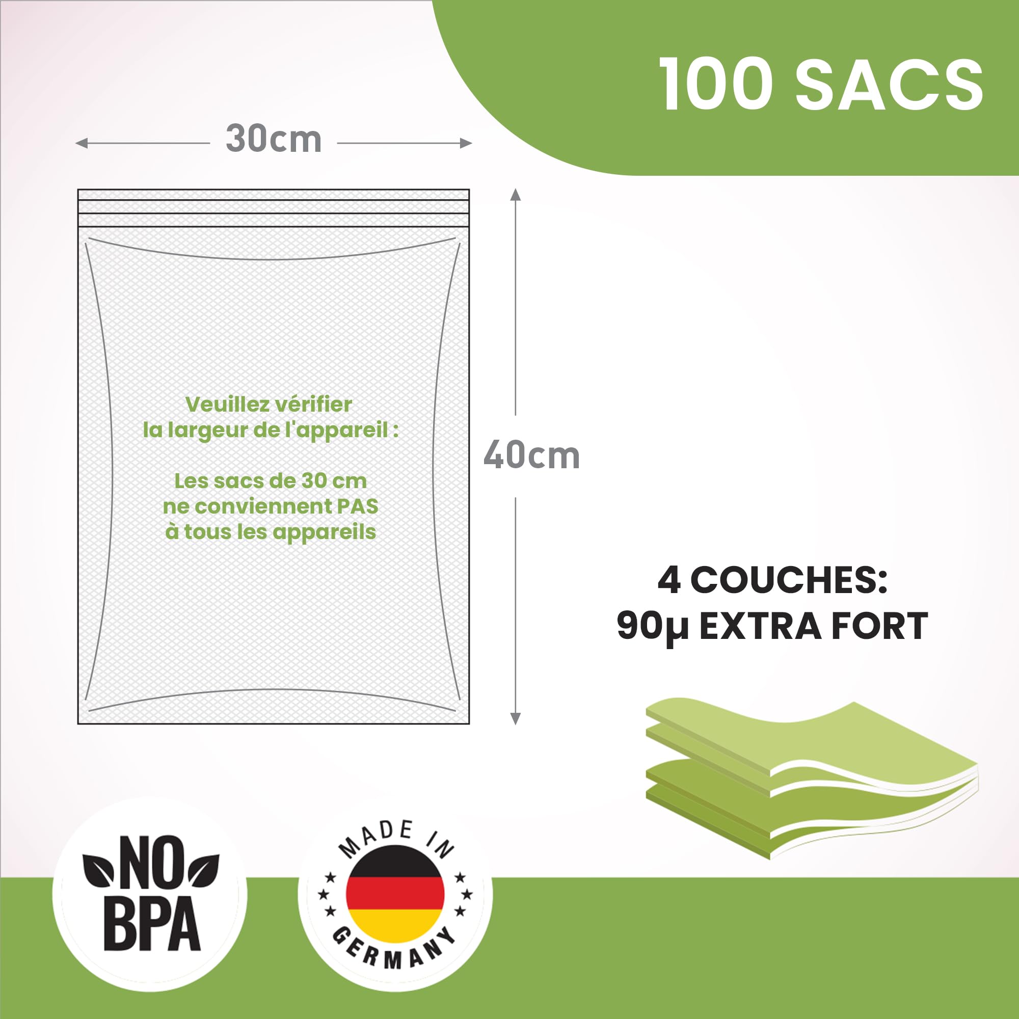 culivac Sac sous Vide Alimentaire – Original, 30x40cm, 100 Sacs