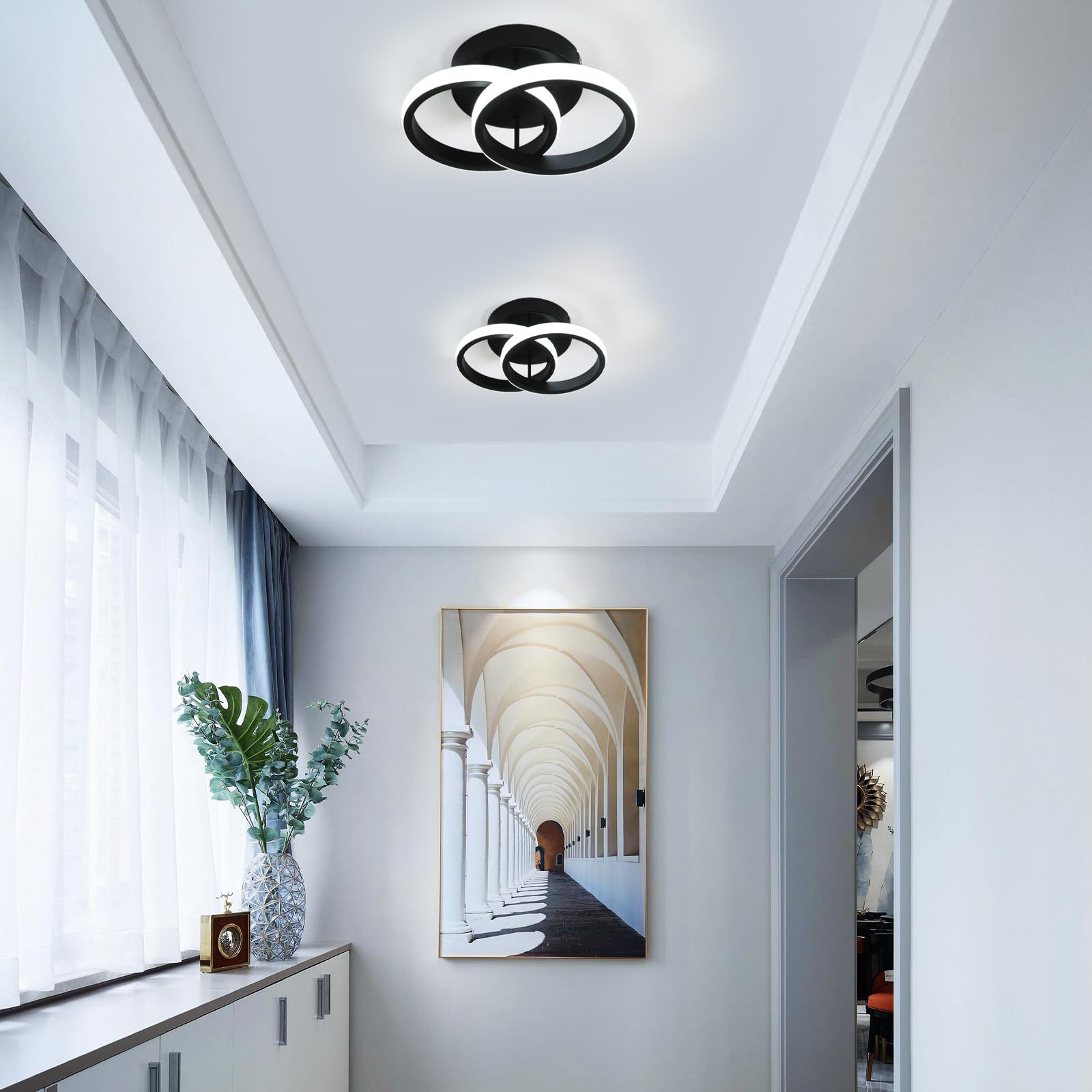 2 Piezas Plafón LED Techo de Acrílico 22W Blanco Frío 6500K, 25CM | 22W 2475LM Redondo Lámpara de Techo LED Negro, 25CM Moderno Luz de Techo para Dormitorio Sala de Estar Comedor Pasillo Cocina