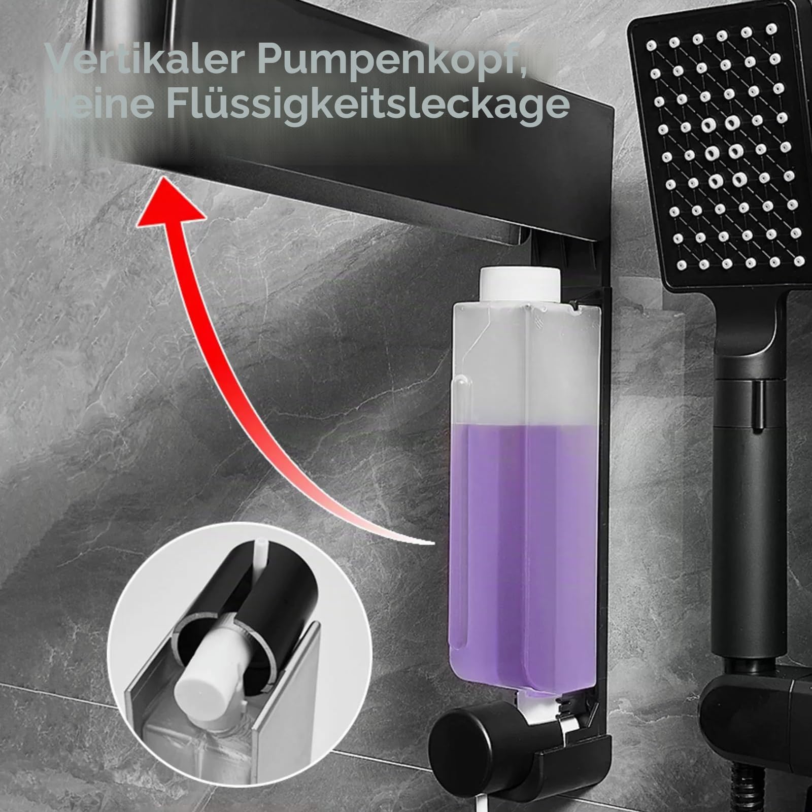 Seifenspender Manueller Seifenspender Wandbefestigung für Duschgel Shampoo Conditioner Flüssigseife, Seifenspender Ohne Bohren 420ml mit Klaren Fenster für Küche, Dusche, Bad, Hotel(Grau 3 Cup)