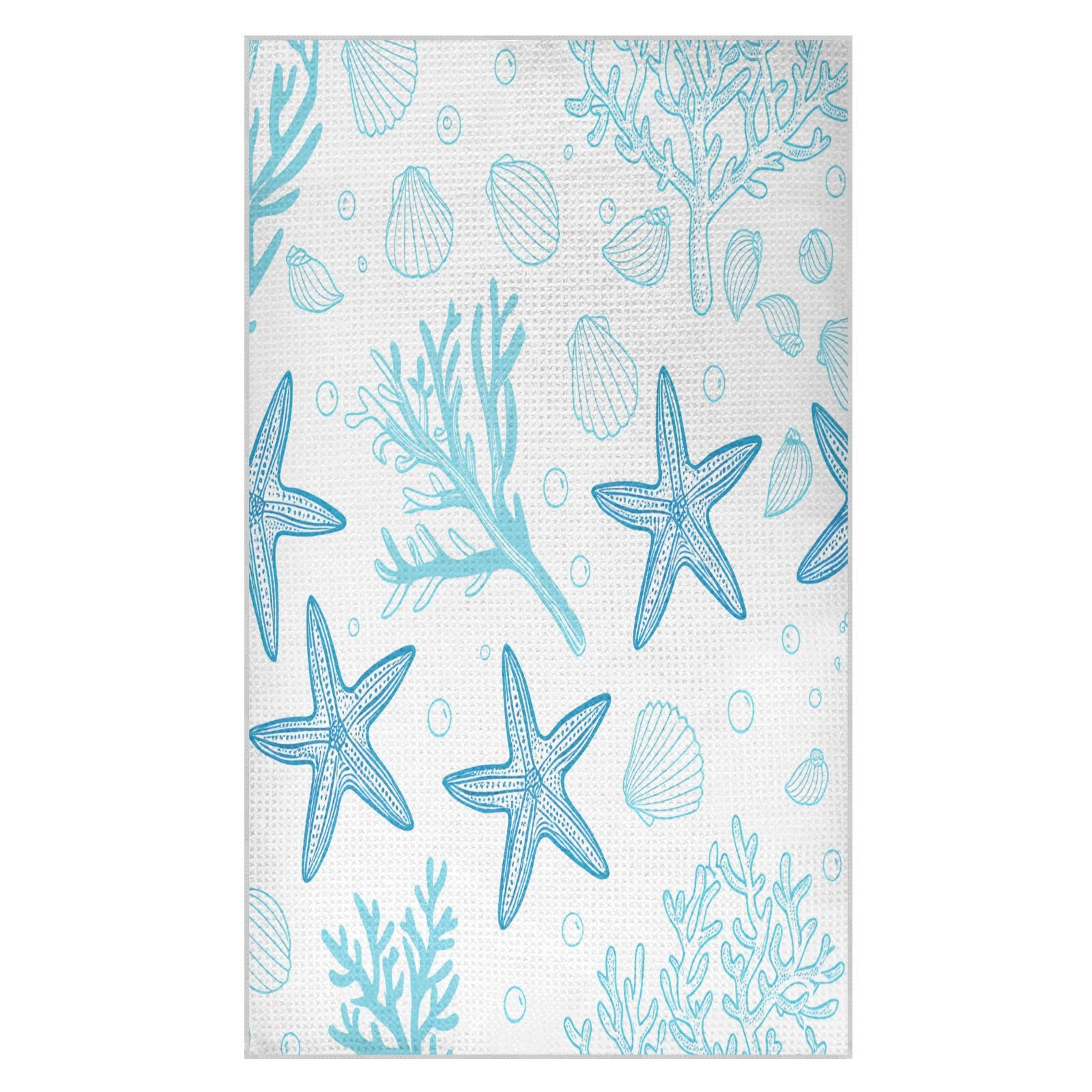 JiangGgen Starfish Coral Kitchen Towels 2-Pack Soft Absorbent Dish Towels