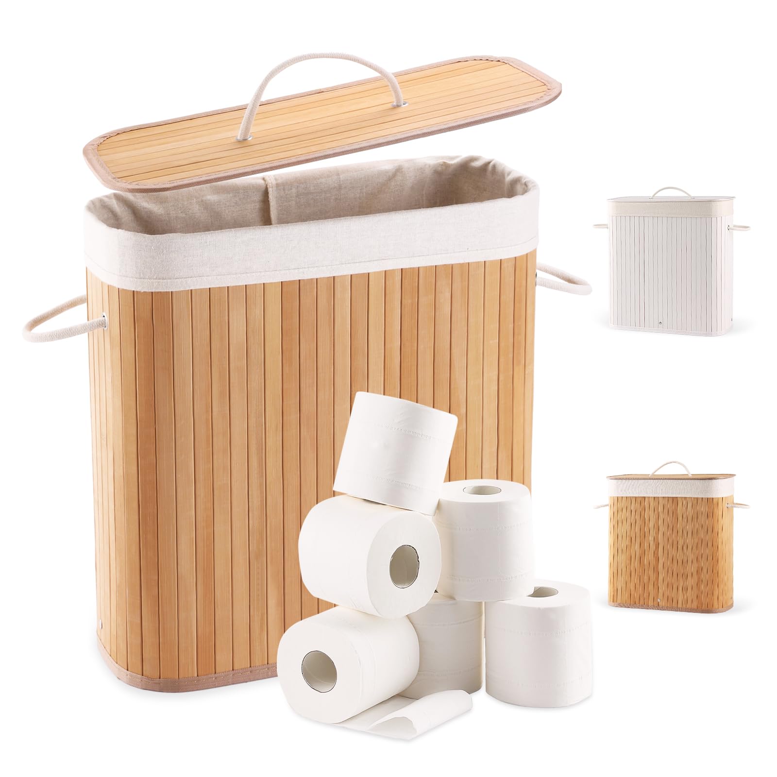WAOHANAZ Bamboo Toilet Paper Basket, 8 Gallons (30L), Sturdy Bathroom Storage with Lid, Toilet Paper Organizer Basket for Kitchen, Toilet Paper Holder with Storage, Natural