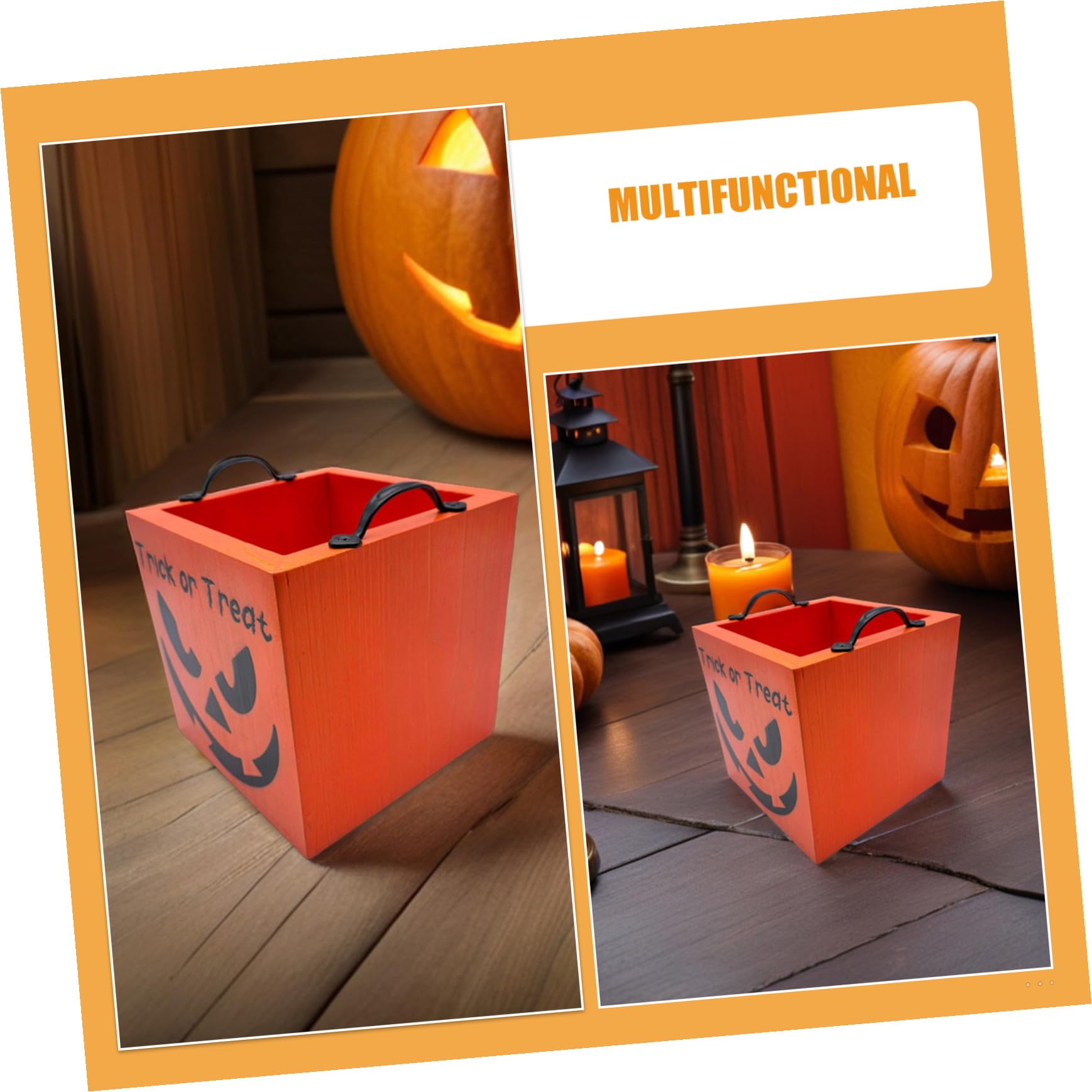 Didiseaon Vassoio Porta Caramelle di Halloween in Legno con Doppie Maniglie Contenitore Quadrato per Dolci e Snack Festivi Resistente e Decorativo per Feste e Raccolta Dolcetti