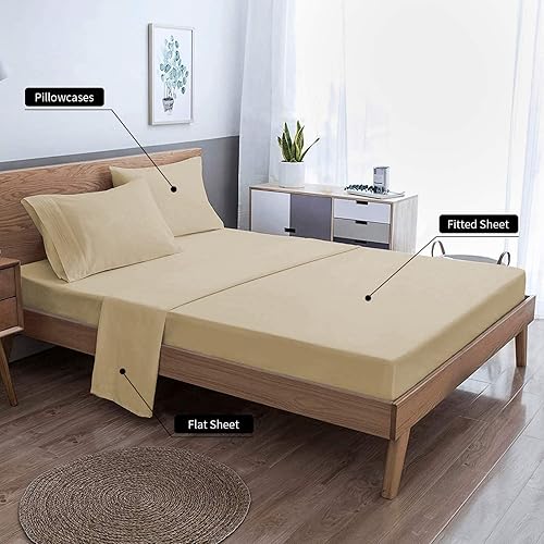 Miniatura 5 de EaseHome - Juego de sábanas de lujo color beige de tamaño King, bolsillo profundo para colchón de 21 pulgadas, 4 piezas, colección de sábanas y