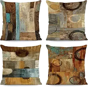 Brown Decorative Throw Pillow Covers 18x18 Set of 4 Teal Pillow Cover Modern Geometry Abstract Ar...