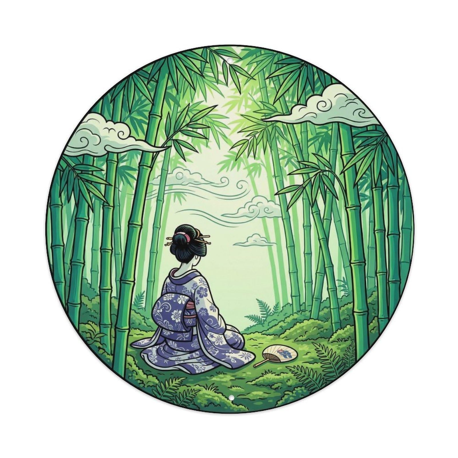 Japanese Geisha Bamboo Forest Cooling Shade Summer Metal Tin Sign