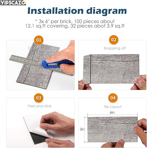 Miniatura 4 de Yipscazo Azulejo de pared compuesto de PVC 3D de 3 x 6 pulgadas para despegar y pegar en azulejos para cocina, baño, lavandería, chimenea (gris