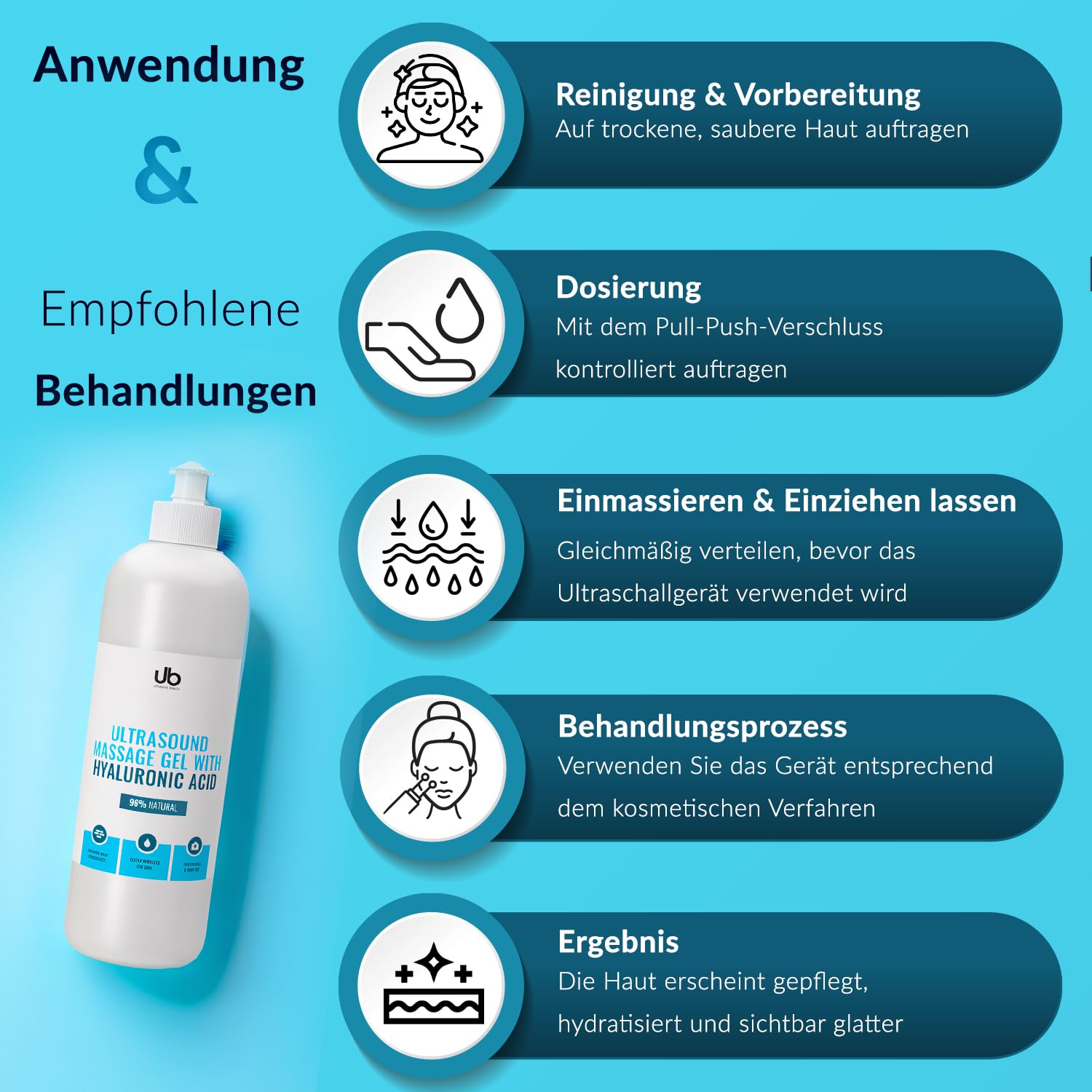 UB Hyaluron Ultraschallgel | Naturel Kontaktgel | Ultraschall Gel mit Hyaluronsäure | ✓ Ultraschallgerät ✓ Mikrostrom ✓ Radiofrequenz ✓ EMS | Feuchtigkeitsspendendes Leitgel für Gesicht & Körper
