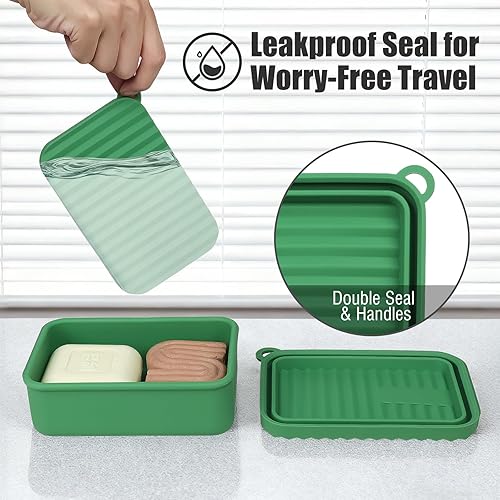 Miniatura 3 de Estuche de viaje extra grande a prueba de fugas para champú y acondicionador con capa de drenaje, mantiene el jabón seco, para viajes prolongados,