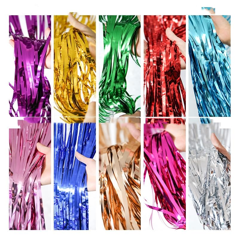 Lot de 10 rideaux à franges - Rose - Paillettes métalliques - Pour fête - Décoration d'anniversaire - 1 x 2,45 m