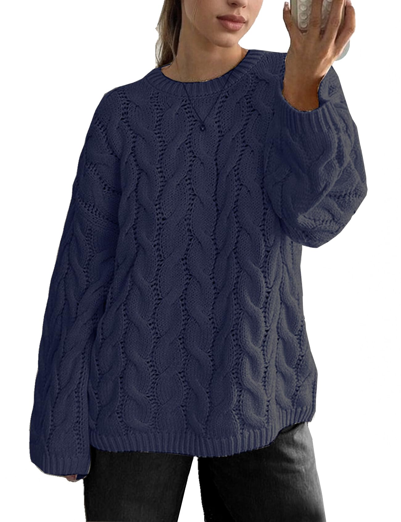 Womens Oversized Cable Knit Sweater Crewneck 2025 Fall Chunky Pullover Sweaters Top Casual Loose Trendy Knit Outfit
