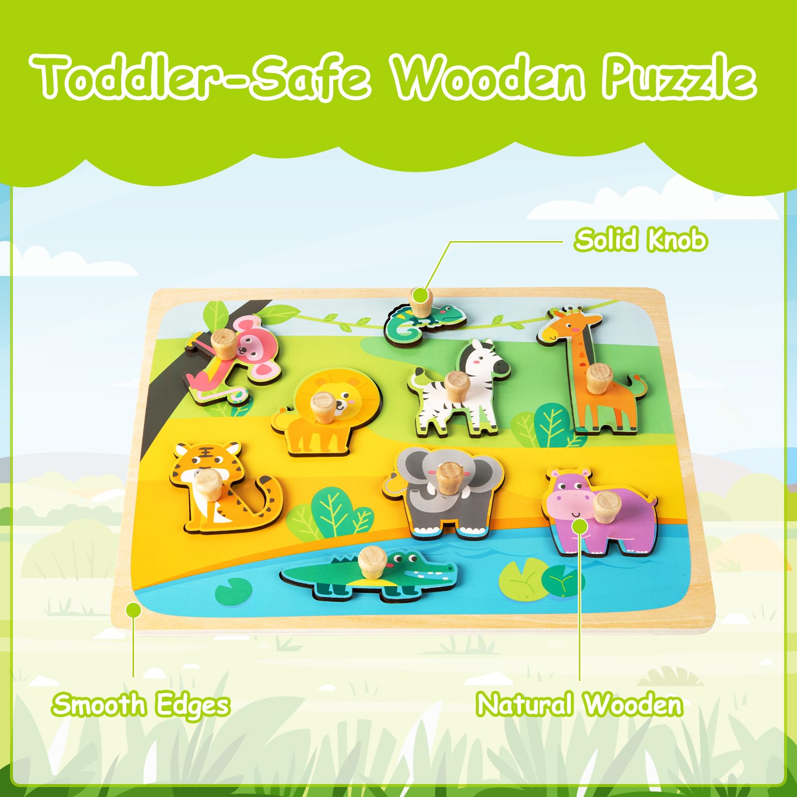 Puzzle Legno Bambini 1 2 Anno, Animale Puzzle di Animali con Maniglie, Montessori Giochi Bambino Educativi, Legno Giocattoli Bambini, Puzzle in Legno Bambina 2 3 4 Anni