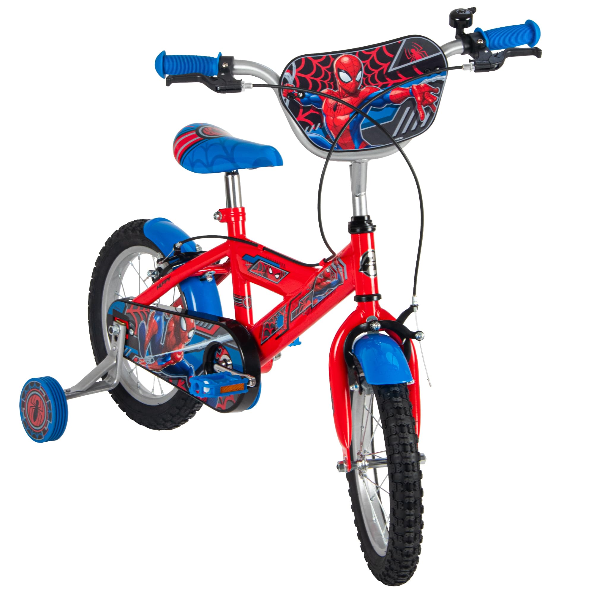 Huffy Marvel Spider-Man Bike Vélo Enfant 12 Pouces 14 Pouces pour Enfants 3-9 Ans Double Freins sur Jante Stabilisateurs Démontables Siège Réglable Rouge