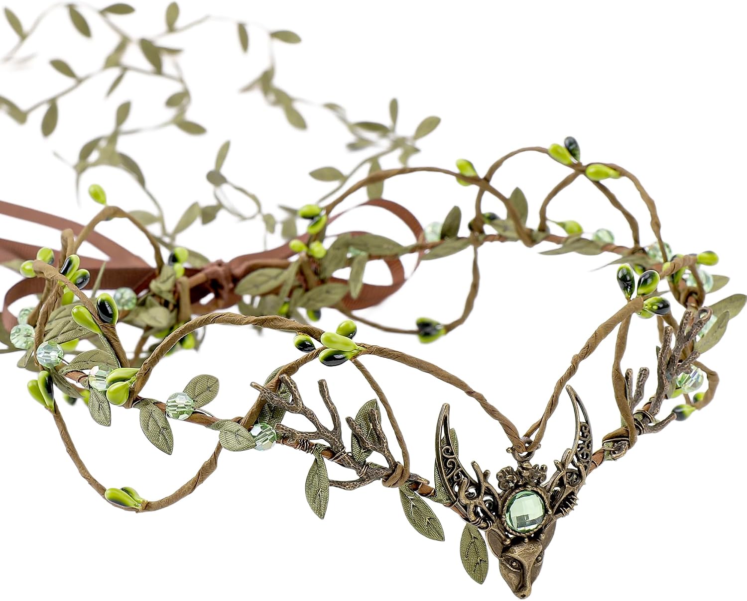 MOSTORY Woodland Flower Fairy Headpiece - Medieval Elf Crown with Vines for Renaissance Accessories Women Cosplay Fairycore