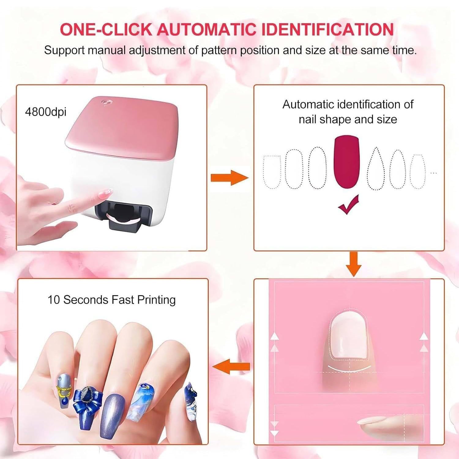 Drukarka 3D do zdobienia paznokci, cyfrowa drukarka 3D do paznokci, automatyczna maszyna do manicure o rozdzielczości 4800 DPI do fotorealistycznych, spersonalizowanych zdobień manicure